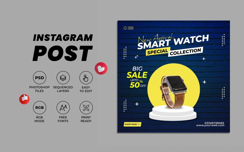 Эксклюзивный шаблон дизайна поста в Instagram для продажи часов