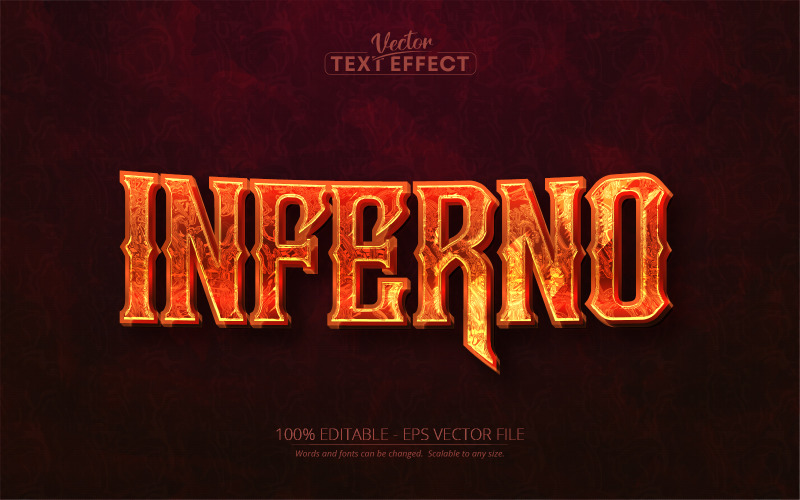 Inferno - edytowalny efekt tekstowy, styl tekstu błyszczącego ognia, ilustracja graficzna