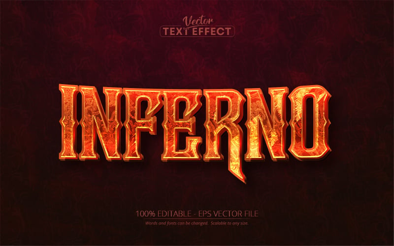 Inferno - upravitelný textový efekt, styl textu textury lesklého ohně, ilustrace grafiky