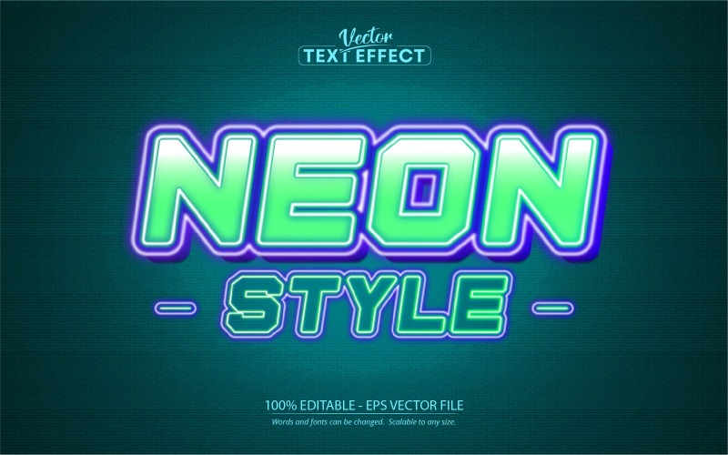 Estilo de neón: efecto de texto editable, estilo de texto de luz de neón verde, ilustración gráfica