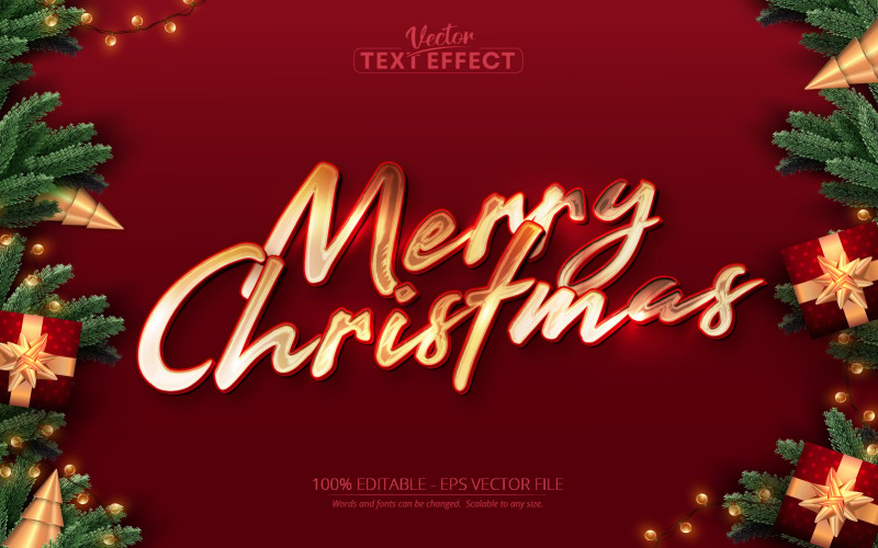 Feliz Navidad: efecto de texto editable, estilo de texto dorado brillante navideño, ilustración gráfica