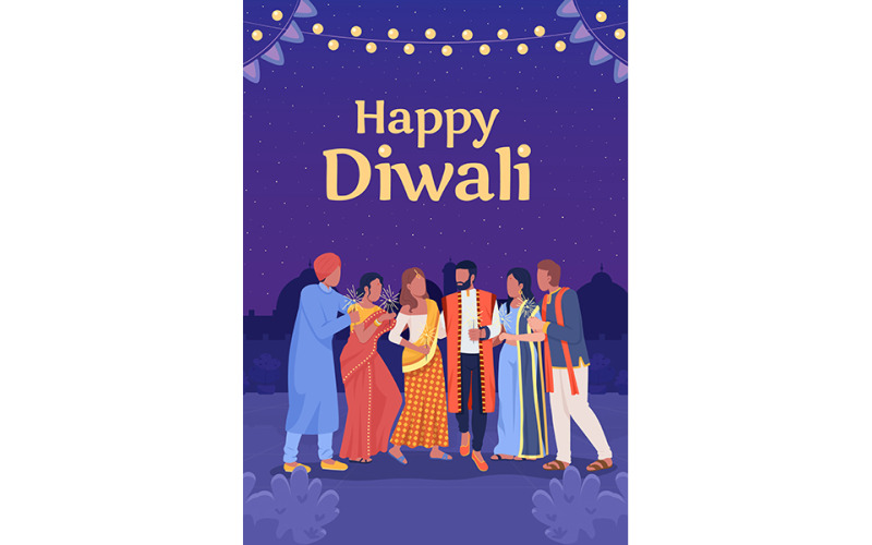 Diwali firande platt vektor banner mall