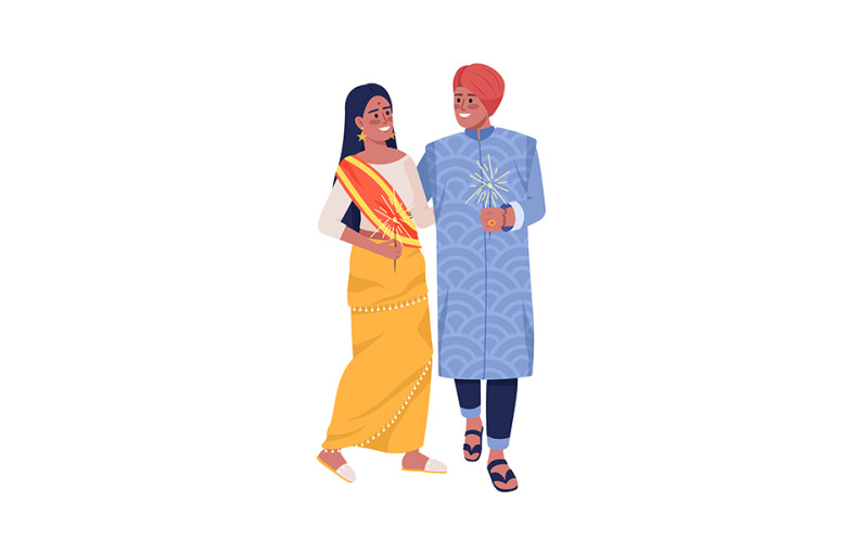 Jovem casal em personagens vetoriais de cores semi planas de férias