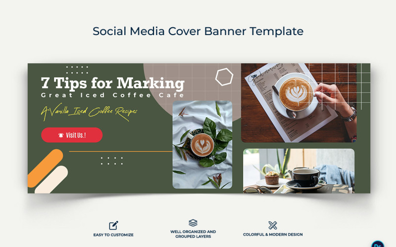 Kaffeezubereitung Facebook-Cover-Banner-Design-Vorlage-08