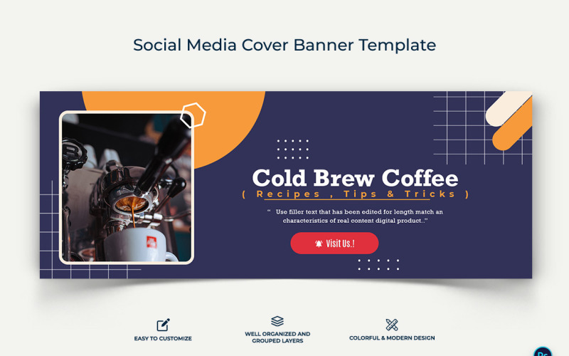 Koffie maken Facebook Cover Banner ontwerpsjabloon-03