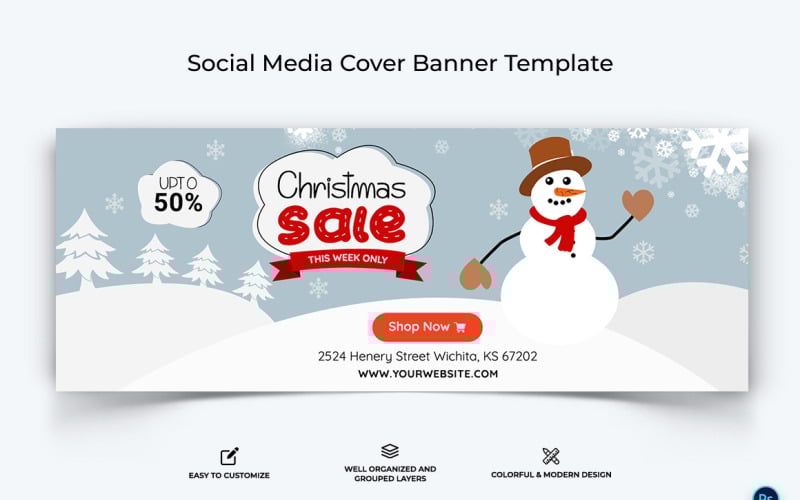 Offerta di vendita di Natale Modello di progettazione banner copertina Facebook-06