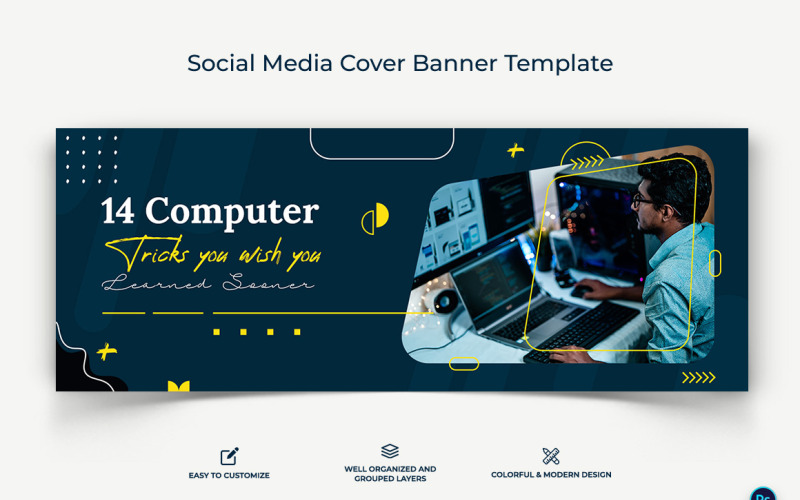 Trucchi con il computer e hacking Modello di progettazione banner copertina di Facebook-02