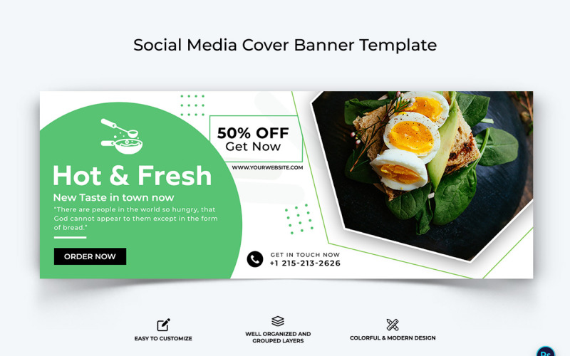 Еда и ресторан Дизайн обложки баннера Facebook Template-34