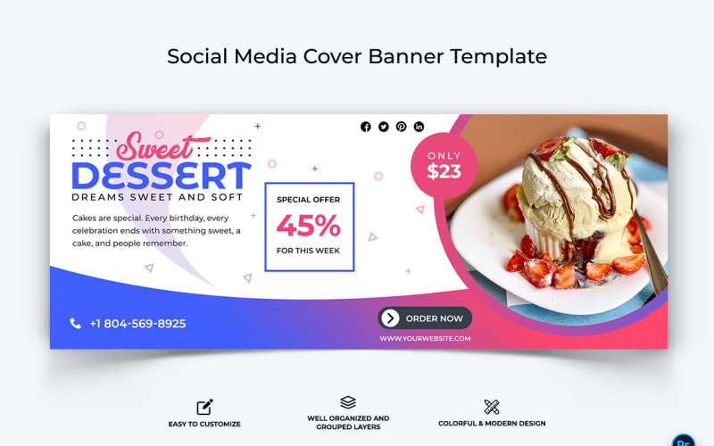 Еда и ресторан Дизайн обложки баннера Facebook Template-45