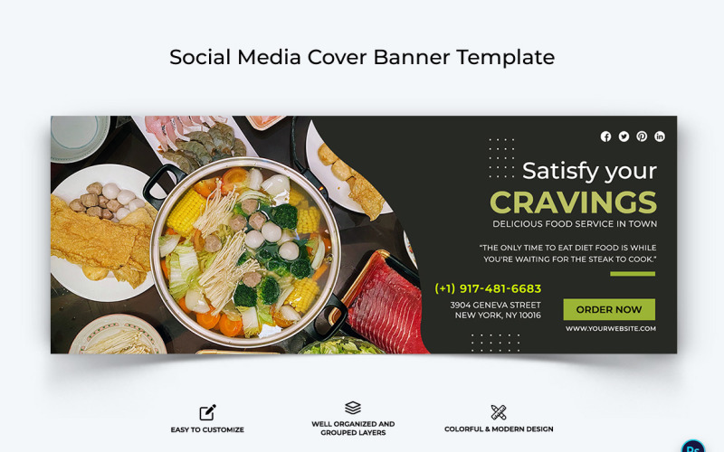 Modèle de conception de bannière de couverture Facebook pour aliments et restaurants-39