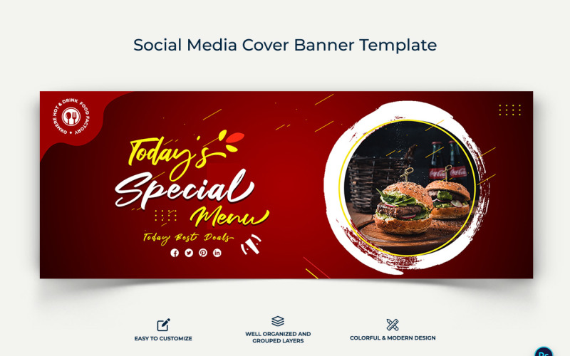 食品和餐厅 Facebook 封面横幅设计模板-08