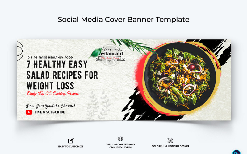 食品和餐厅 Facebook 封面横幅设计模板 31