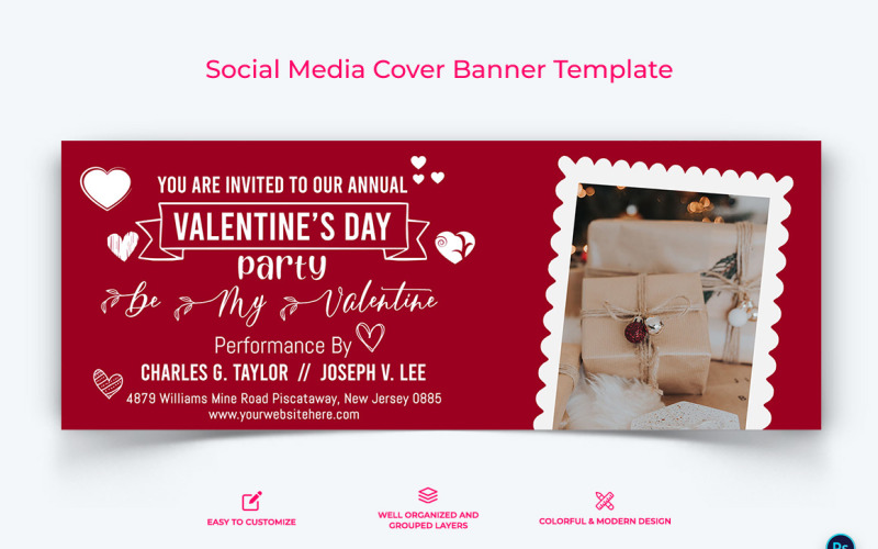 День Святого Валентина Дизайн обложки баннера Facebook Template-10