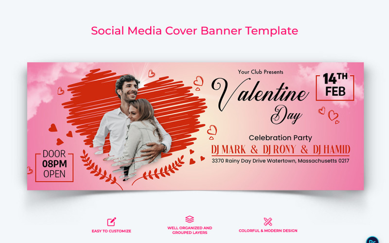 Modèle de conception de bannière de couverture Facebook Saint Valentin-01