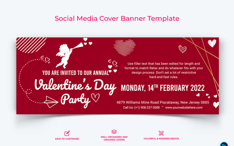 Plantilla de diseño de banner de portada de Facebook del día de San Valentín-14