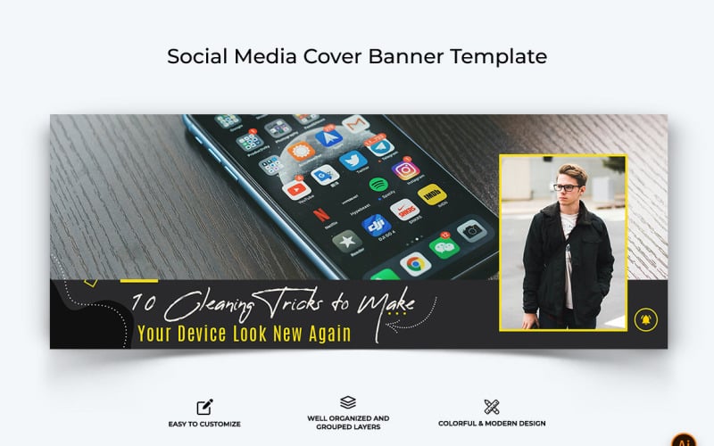 Mobile Tips Facebook Cover Banner Design 08 Templatemonster