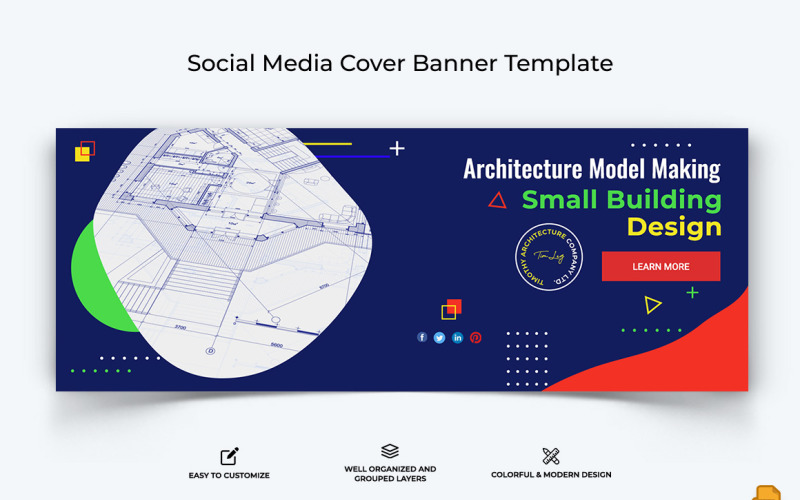 Modèle de conception de bannière de couverture Facebook d'architecture-006