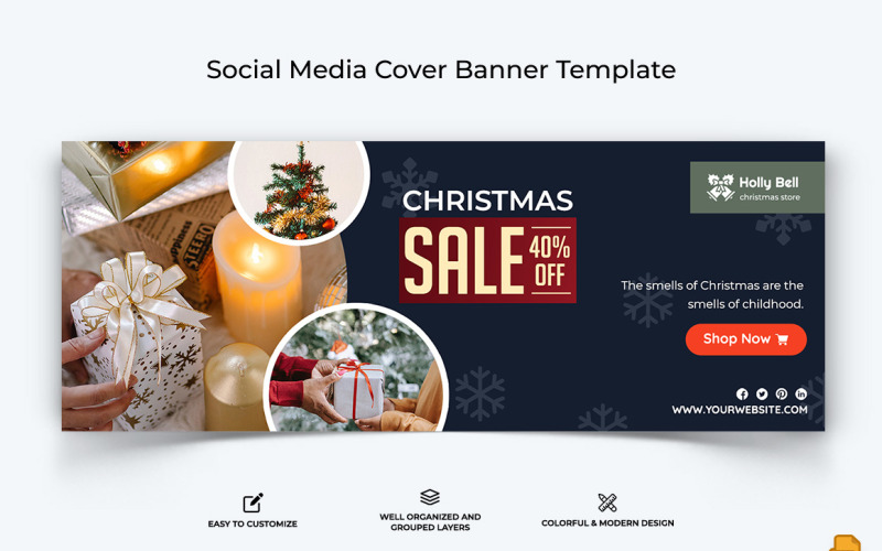 Conception de bannière de couverture Facebook de vente de Noël-005