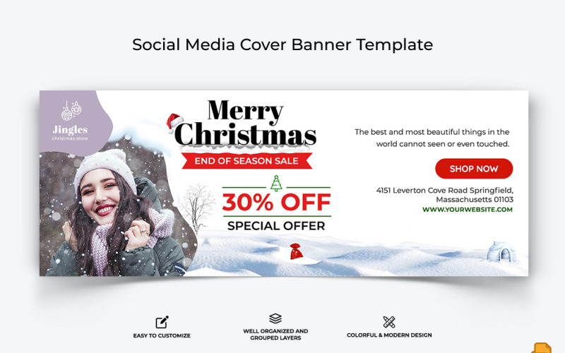 Conception de bannière de couverture Facebook de vente de Noël-014