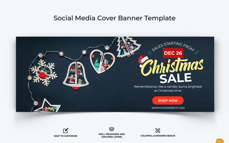 Conception de bannière de couverture Facebook de vente de Noël-015
