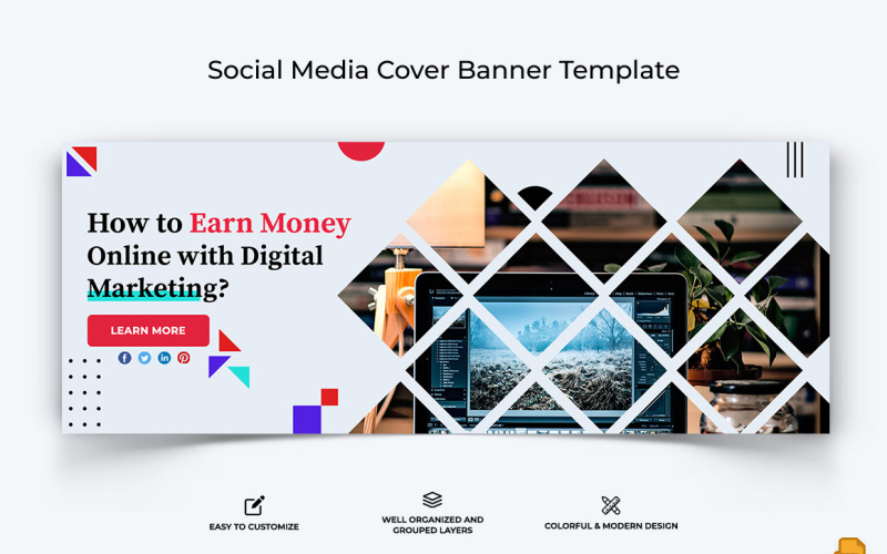 Banner di copertina di Facebook per il marketing digitale Design-007