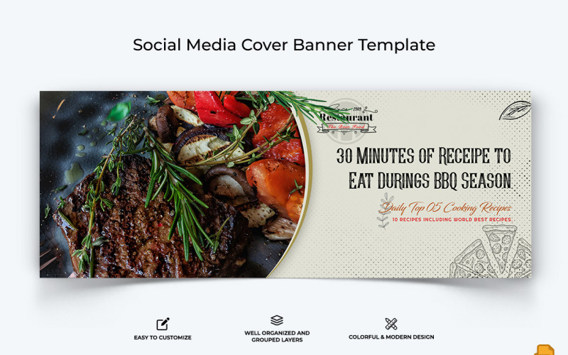 食品和餐厅 Facebook 封面横幅设计-030