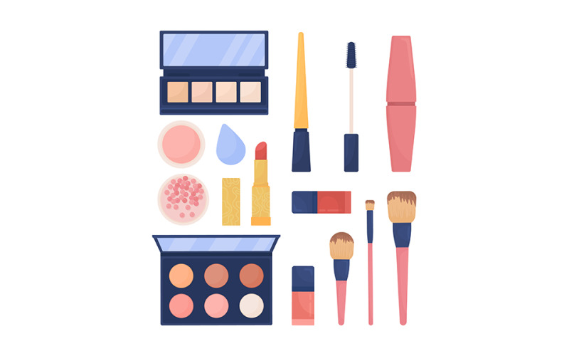 Conjunto de objetos de vector de color semi plano de productos cosméticos