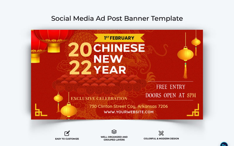 Kinesiskt nyår Facebook-annonsbannerdesignmall-11