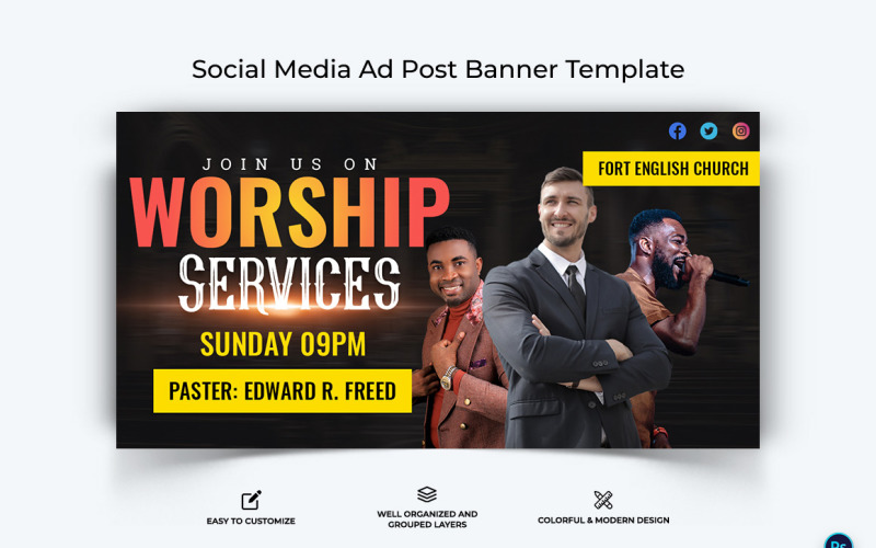 Modèle de conception de bannière publicitaire Facebook de l'église-04