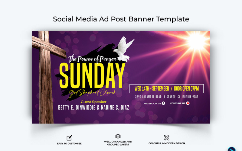 Plantilla de diseño de banner publicitario de Facebook de iglesia-19