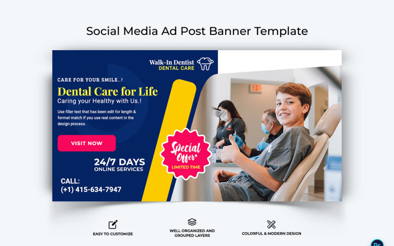 Diş Bakımı Facebook Reklam Banner Tasarım Şablonu-15