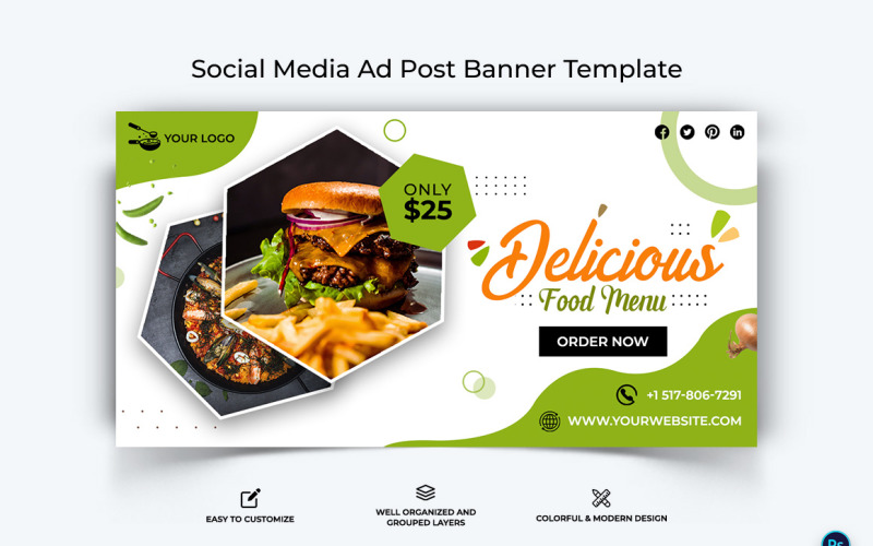 Еда и ресторан Дизайн рекламного баннера Facebook Template-36
