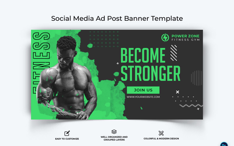 Фитнес-дизайн рекламного баннера Facebook Template-24