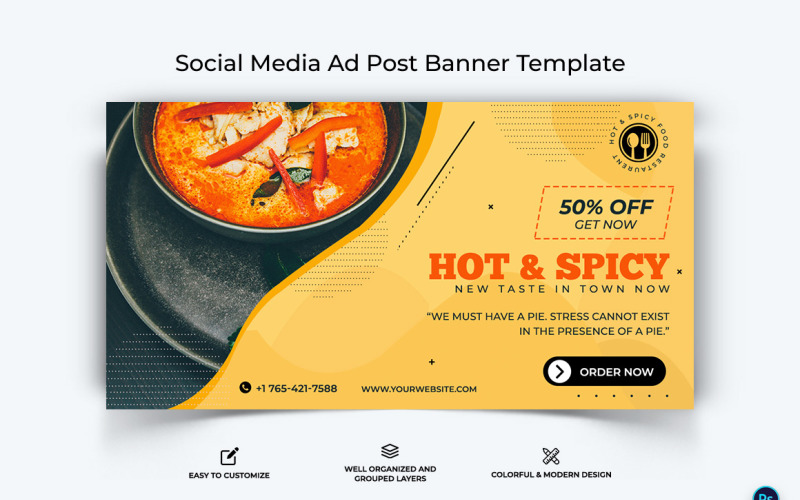 食品和餐厅 Facebook 广告横幅设计 Template-41