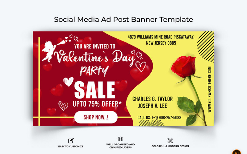 День святого Валентина Дизайн рекламного баннера Facebook-12