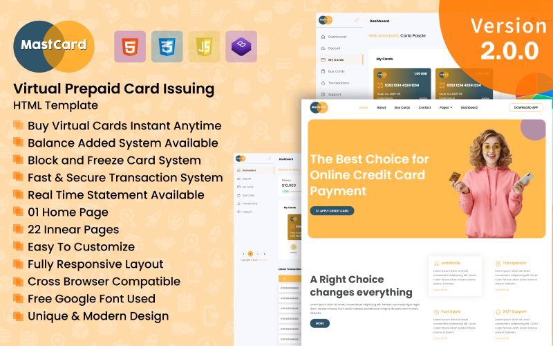 Mastcard – HTML šablona pro vydávání virtuální předplacené karty
