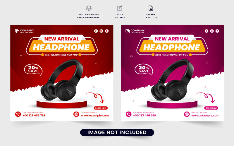 Headphone advertisement poster vector TemplateMonster