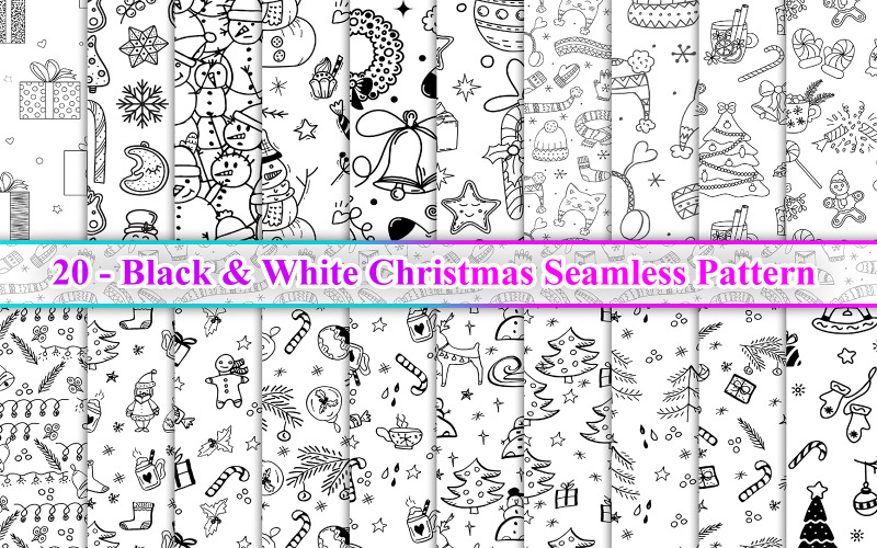 Czarno-biały wzór świąteczny bez szwu, wzór świąteczny bez szwu