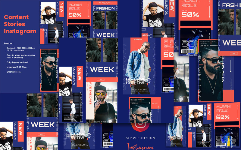 Histoires de mode homme et modèle de publication Instagram