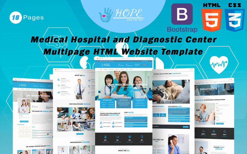 Hope - HTML-websitesjabloon met meerdere pagina's voor medisch ziekenhuis en diagnostisch centrum