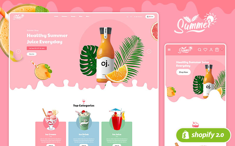 Літні соки та коктейлі - Адаптивна тема Shopify 2.0