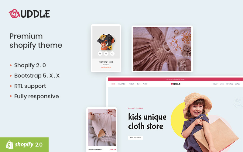 Uddel – A Responsive Kids Fashion Shopify e-kereskedelmi téma