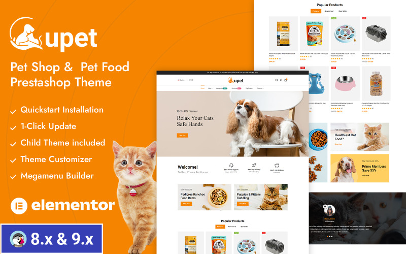 Upet — адаптивная тема Prestashop для ухода за домашними животными и зоомагазина