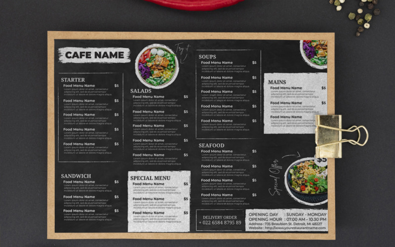 Szablon ulotki menu żywności — dwustronnie