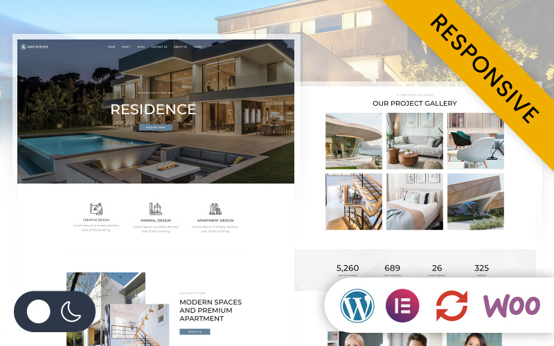 Archieos – architekt a interiérový designér Elementor WordPress responzivní téma