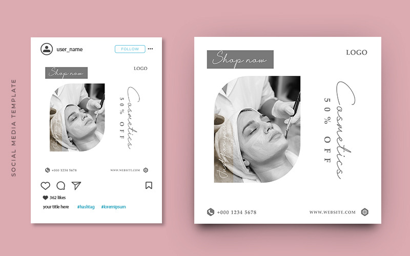 Design del modello di post di Instagram per la promozione di prodotti cosmetici