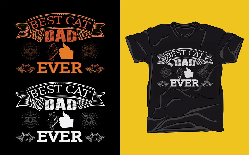 Şimdiye Kadarki En İyi Kedi Baba T-shirt Tasarım Şablonu