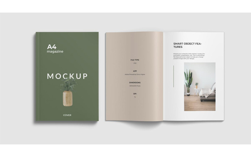 Open and Closed A4 Magazine Mockup Top Angle View