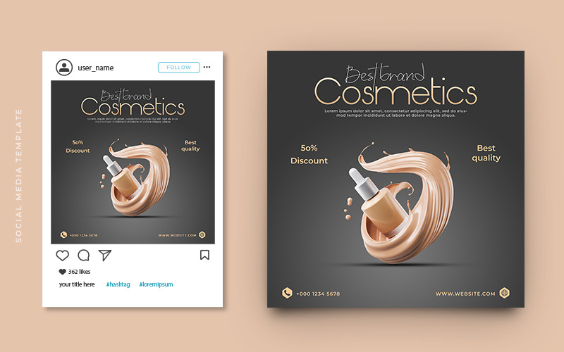Diseño de plantilla de banner de publicación de redes sociales de promoción de productos de belleza cosmética