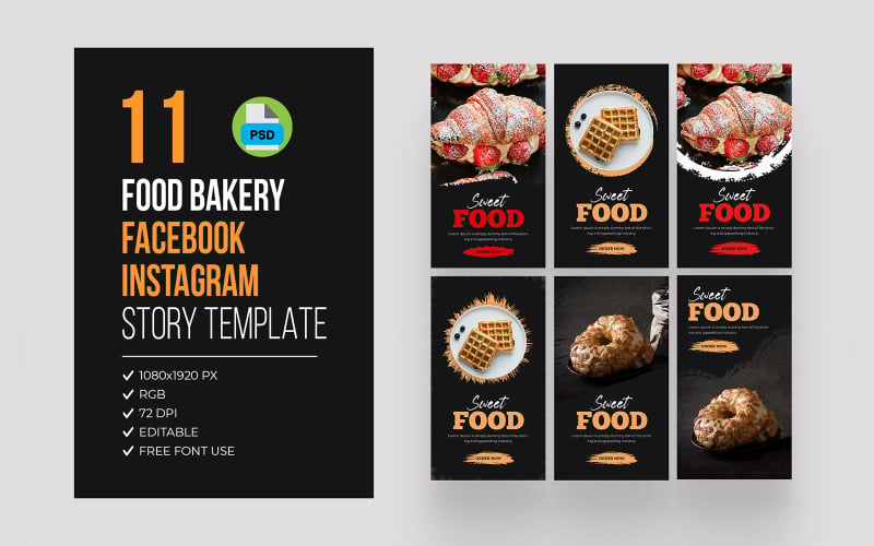 Pacchetto di storie su Instagram di Facebook per prodotti da forno